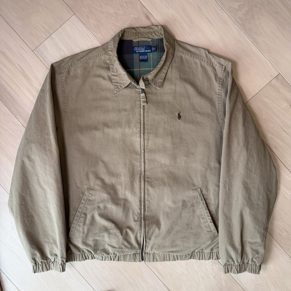 Vintage Polo Ralph Lauren Harrington Jacket XL Dark Khaki Lined Full Zip RRL - Picture 3 of 10